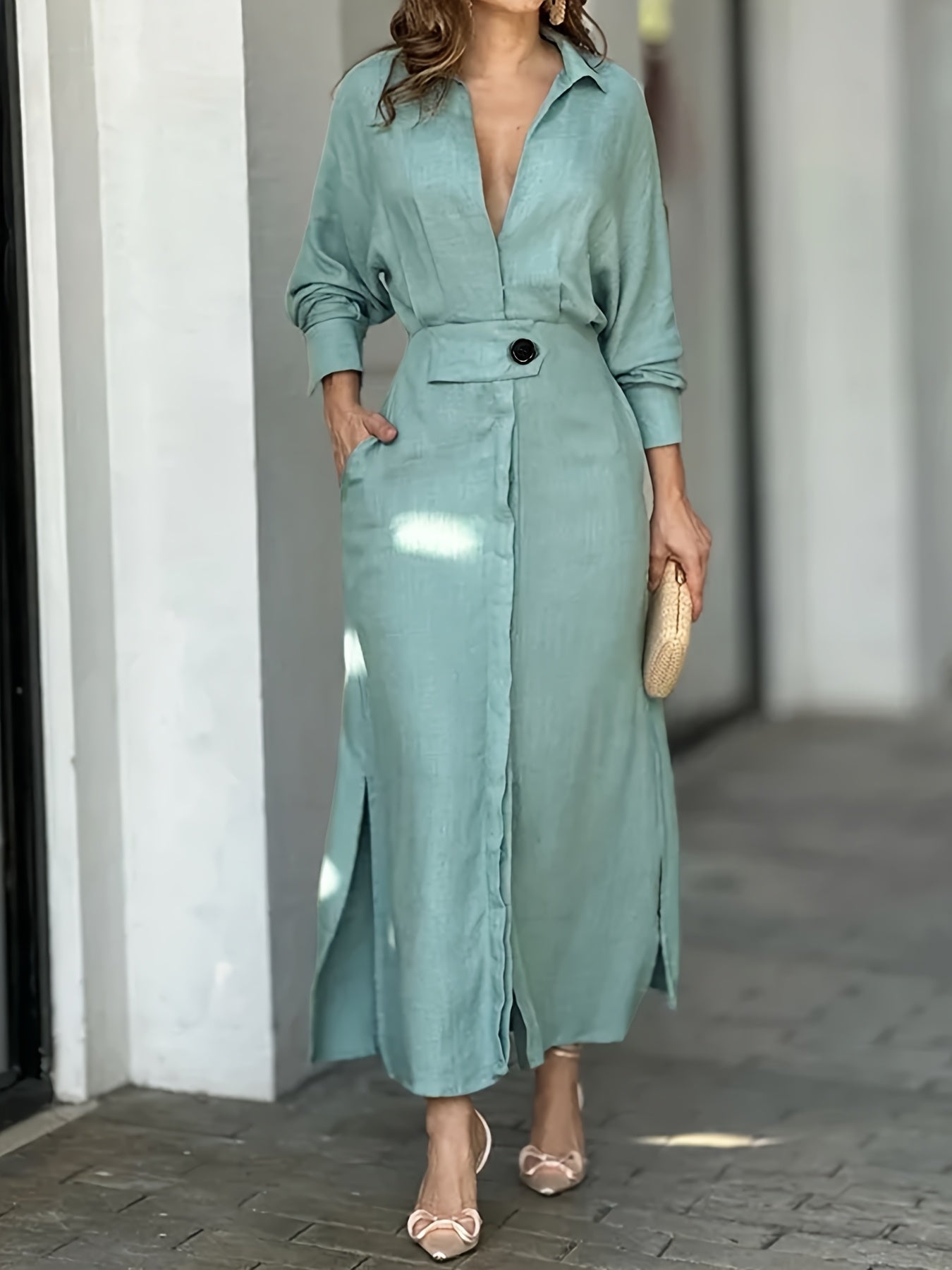 Vestido Midi Plus Size com Botões – Manga Longa e Caimento Confortável para o Dia a Dia