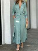 Vestido Midi Plus Size com Botões – Manga Longa e Caimento Confortável para o Dia a Dia