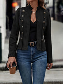 Casaco Feminino Europeu e Americano em Camurça com Botões Duplos