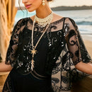 Xale Vintage com Paetês e Renda Bordada – Estilo Anos 1920 para Brilhar em Festas e Eventos Especiais