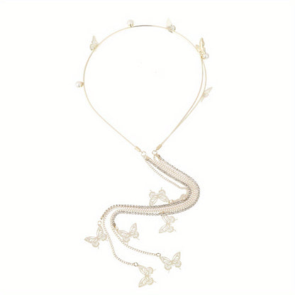 Tiara Feminina com Borboletas de Strass e Pérolas – Estilo Doce com Toque de Elegância
