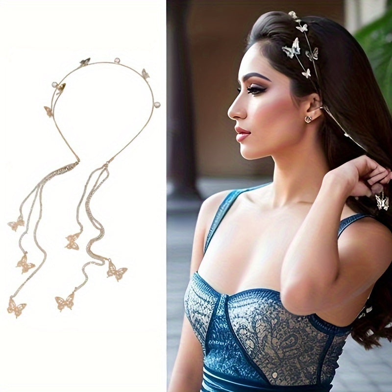 Tiara Feminina com Borboletas de Strass e Pérolas – Estilo Doce com Toque de Elegância
