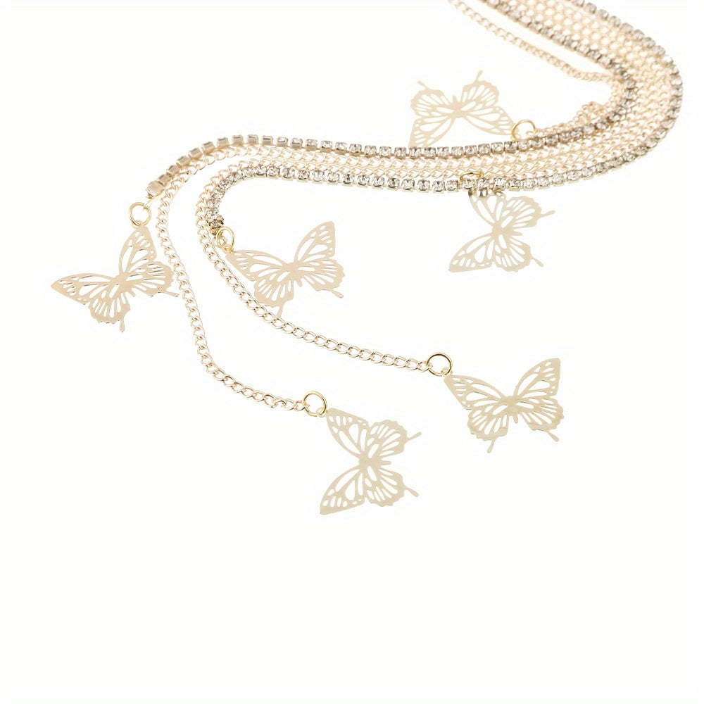 Tiara Feminina com Borboletas de Strass e Pérolas – Estilo Doce com Toque de Elegância