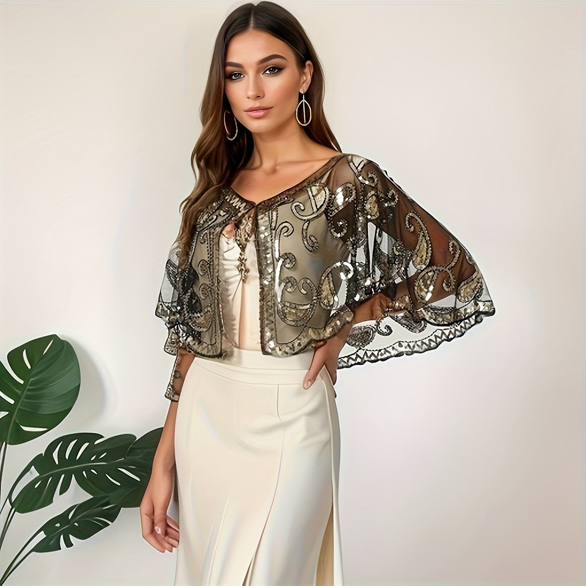 Xale Vintage com Paetês e Renda Bordada – Estilo Anos 1920 para Brilhar em Festas e Eventos Especiais