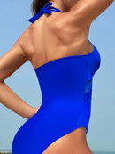 "Maiô Elegante Feminino - Alta Elasticidade, Cor Sólida, Decote Halter com Design de Costas Cruzadas, Perfeito para Praia e Piscina."