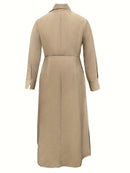 Vestido Midi Plus Size com Botões – Manga Longa e Caimento Confortável para o Dia a Dia