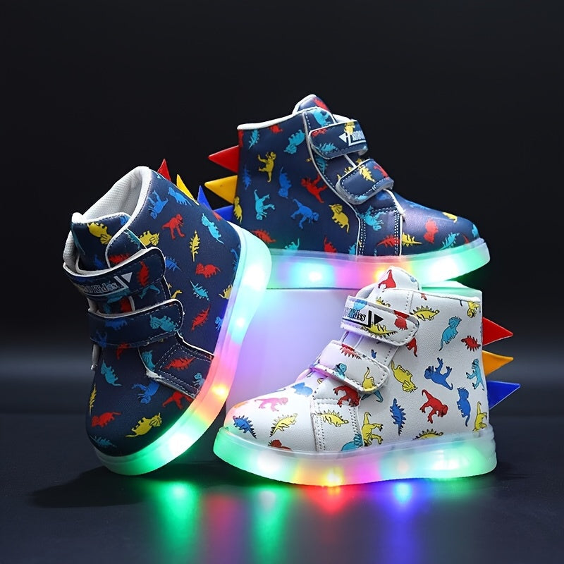 Tênis Infantil com Luz de LED e Estampa de Dinossauro – Colorido e Divertido