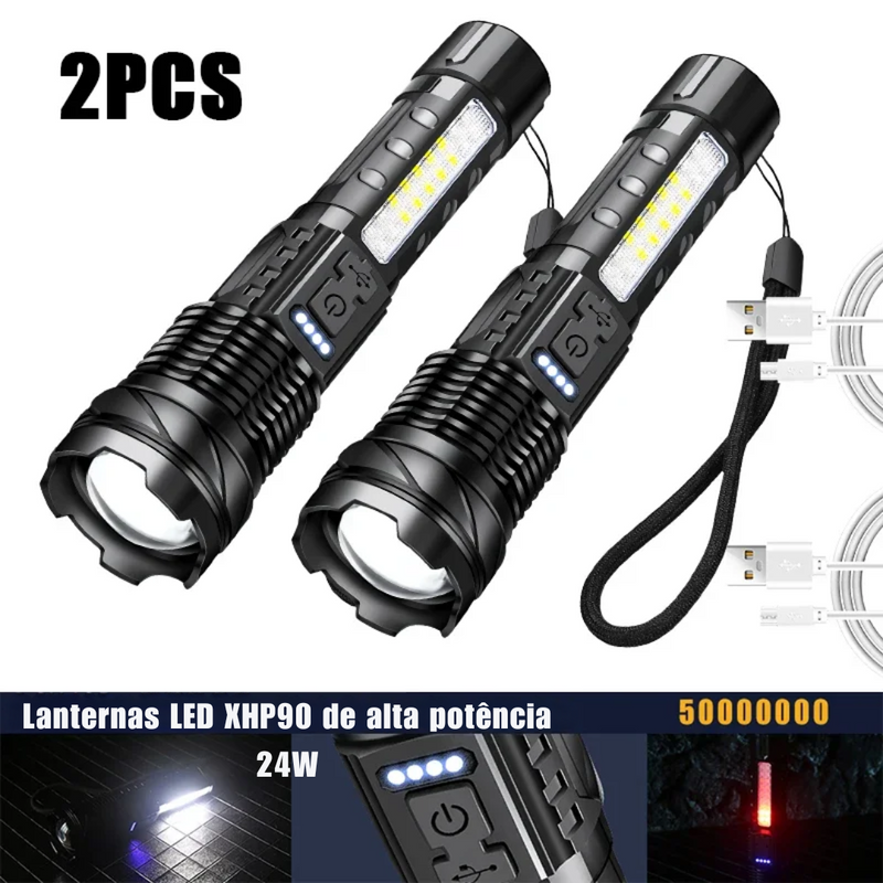 Lanternas LED de alta potência forte, luz tática, holofotes de emergência, Jetbeam1 km 18650 bateria embutida, 24W, 50000000.