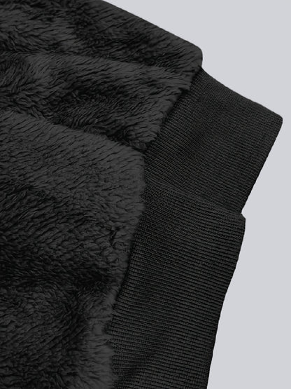 Casaco Feminino Peluciado com Capuz – Azul e Bege em Blocos de Cor