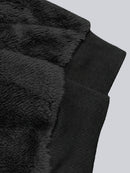 Casaco Feminino Peluciado com Capuz – Azul e Bege em Blocos de Cor