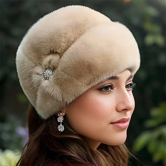 Gorro Feminino de Inverno com Pompom e Faixa Elástica, Quentinho