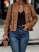 Casaco Feminino Europeu e Americano em Camurça com Botões Duplos