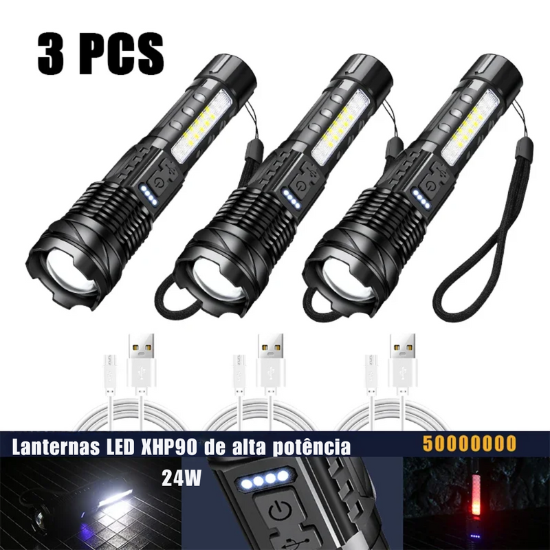 Lanternas LED de alta potência forte, luz tática, holofotes de emergência, Jetbeam1 km 18650 bateria embutida, 24W, 50000000.