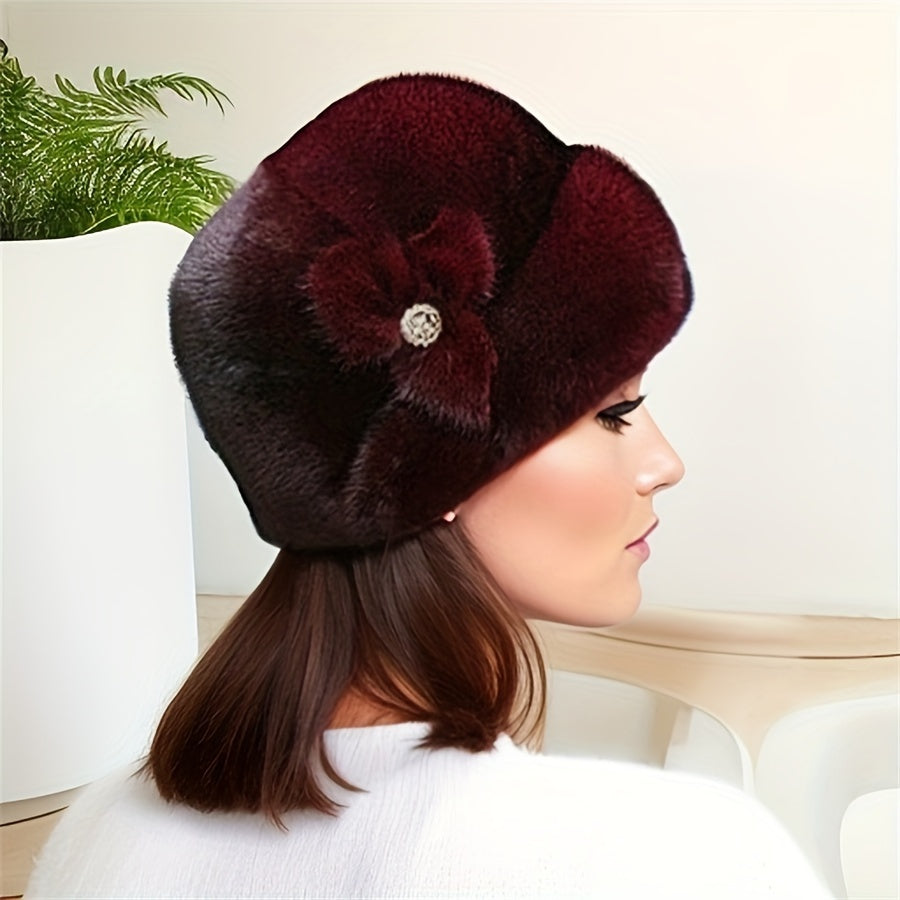 Gorro Feminino de Inverno com Pompom e Faixa Elástica, Quentinho
