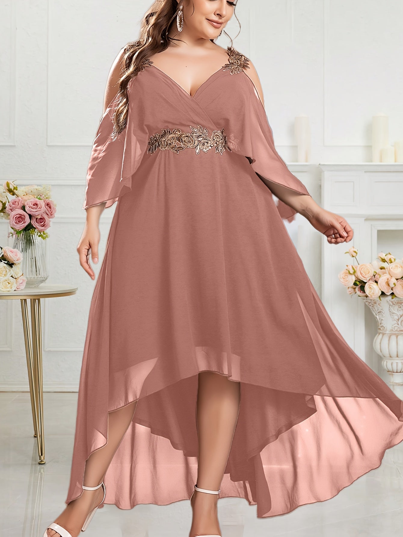 Vestido Longo em Chiffon com Decote V Max Dress