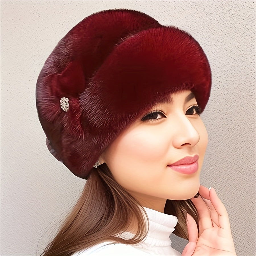Gorro Feminino de Inverno com Pompom e Faixa Elástica, Quentinho