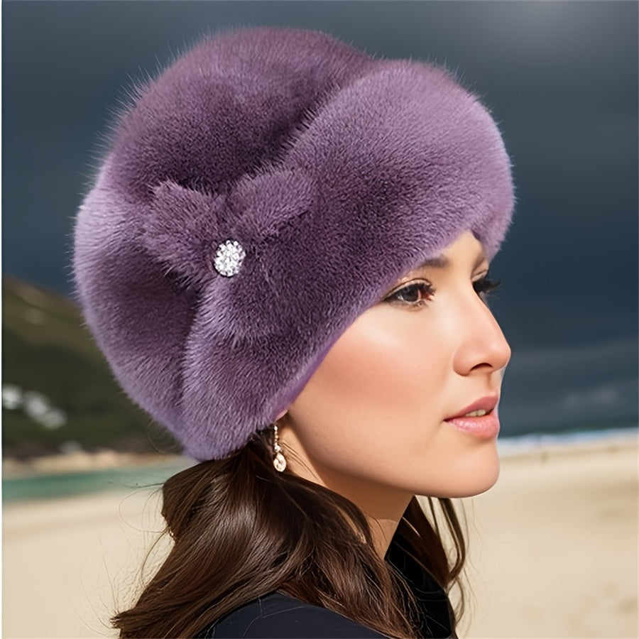 Gorro Feminino de Inverno com Pompom e Faixa Elástica, Quentinho