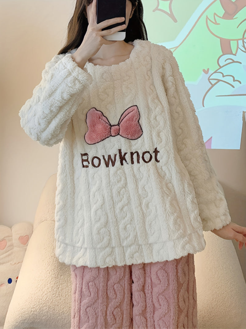 Pijama Feminino de Lã Jacquard com Estampa de Laços – Quentinho e Confortável