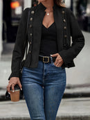 Casaco Feminino Europeu e Americano em Camurça com Botões Duplos