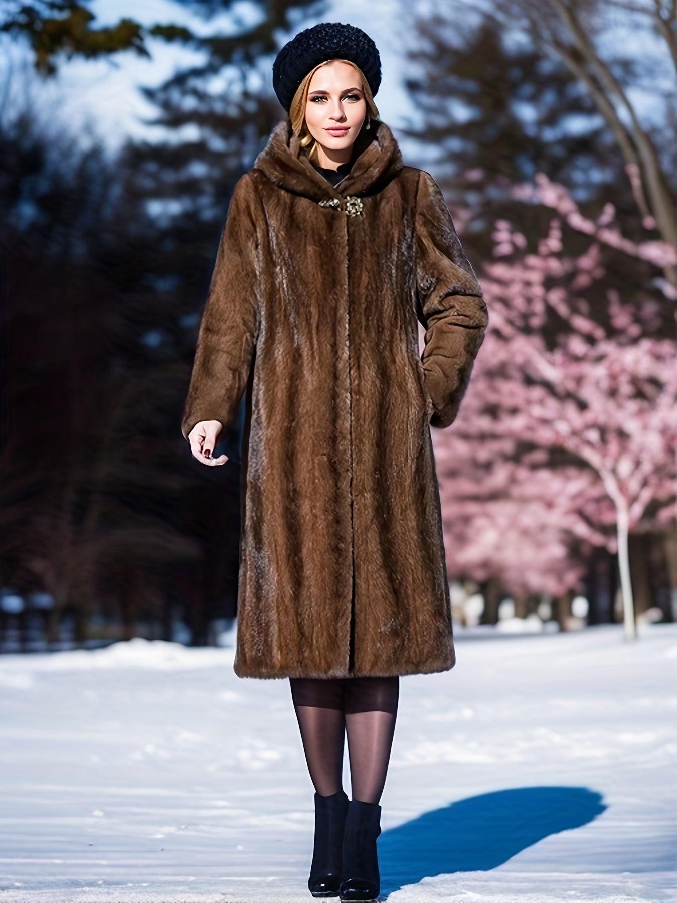Casaco Feminino Longo com Capuz, Degradê . – Inverno