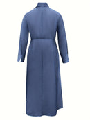 Vestido Midi Plus Size com Botões – Manga Longa e Caimento Confortável para o Dia a Dia