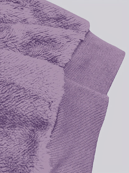 Casaco Feminino Peluciado com Capuz – Azul e Bege em Blocos de Cor