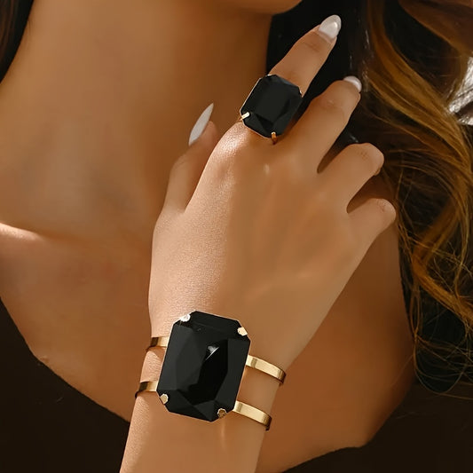 Conjunto Luxo Pulseira e Anel com Pedraria Elegante