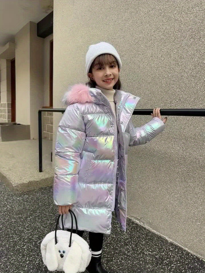 Casaco Infantil de Inverno Lavanda com Capuz – Quente e Cheio de Estilo