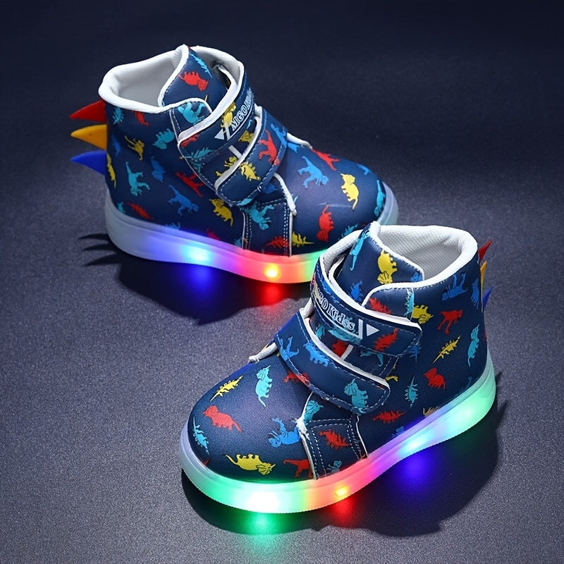 Tênis Infantil com Luz de LED e Estampa de Dinossauro – Colorido e Divertido