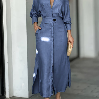 Vestido Midi Plus Size com Botões – Manga Longa e Caimento Confortável para o Dia a Dia