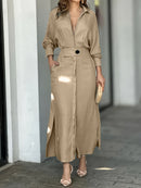 Vestido Midi Plus Size com Botões – Manga Longa e Caimento Confortável para o Dia a Dia