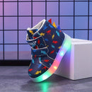 Tênis Infantil com Luz de LED e Estampa de Dinossauro – Colorido e Divertido