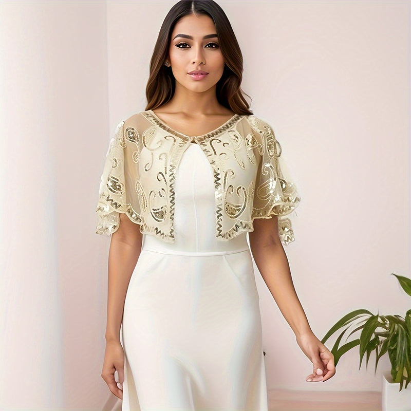 Xale Vintage com Paetês e Renda Bordada – Estilo Anos 1920 para Brilhar em Festas e Eventos Especiais