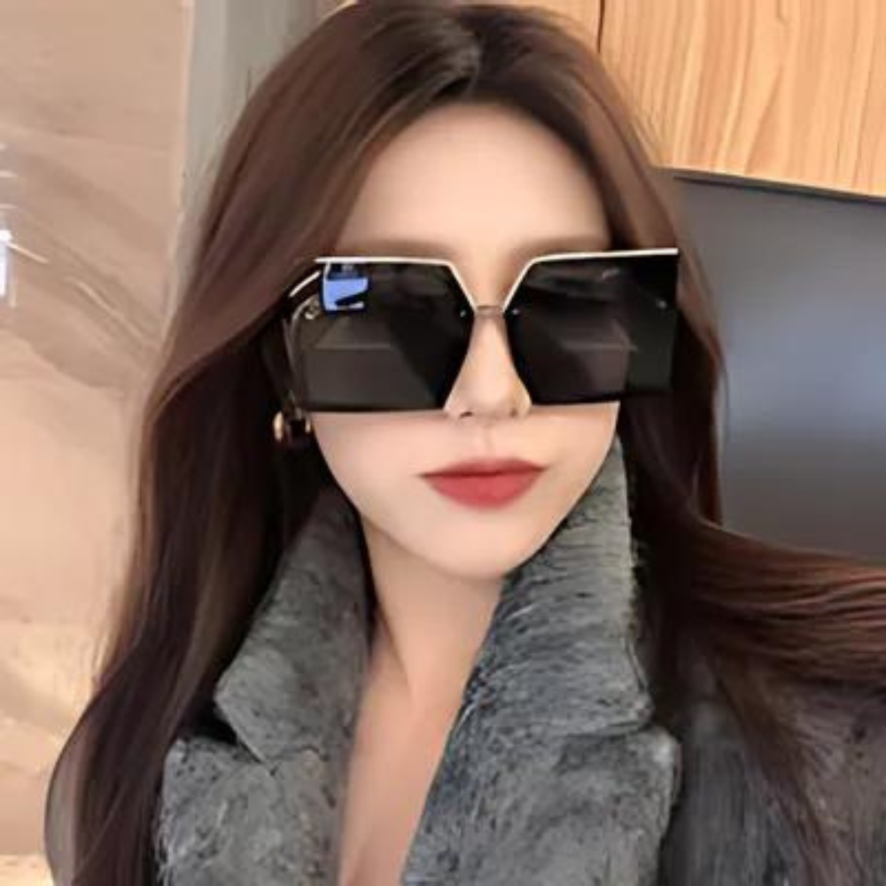 "Lentes de Sol Femininas Grandes Personalizadas, Quadradas e Sem Armação UV.