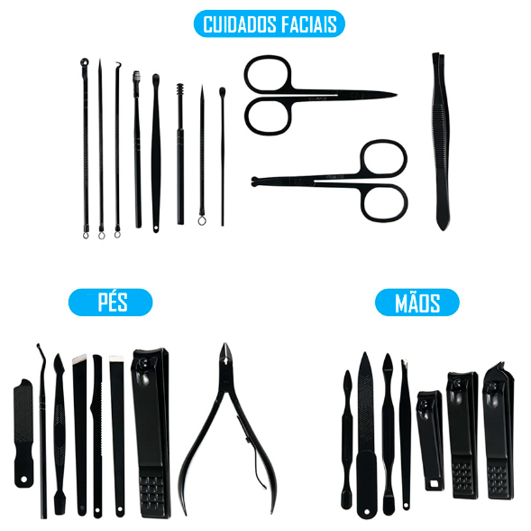 Kit Profissional MenCare 25 em 1 [MATERIAL EM AÇO CIRÚRGICO