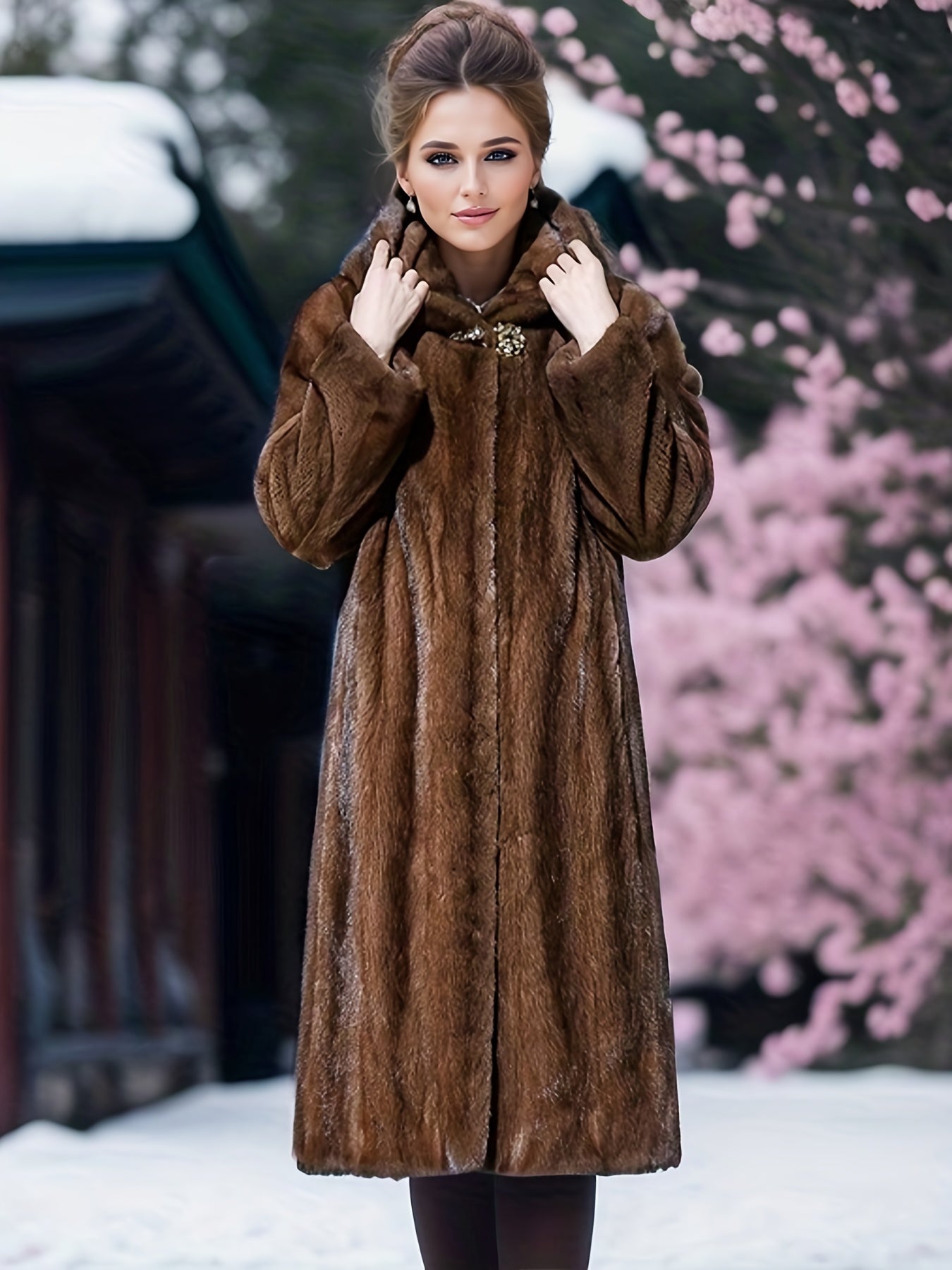 Casaco Feminino Longo com Capuz, Degradê . – Inverno