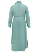 Vestido Midi Plus Size com Botões – Manga Longa e Caimento Confortável para o Dia a Dia