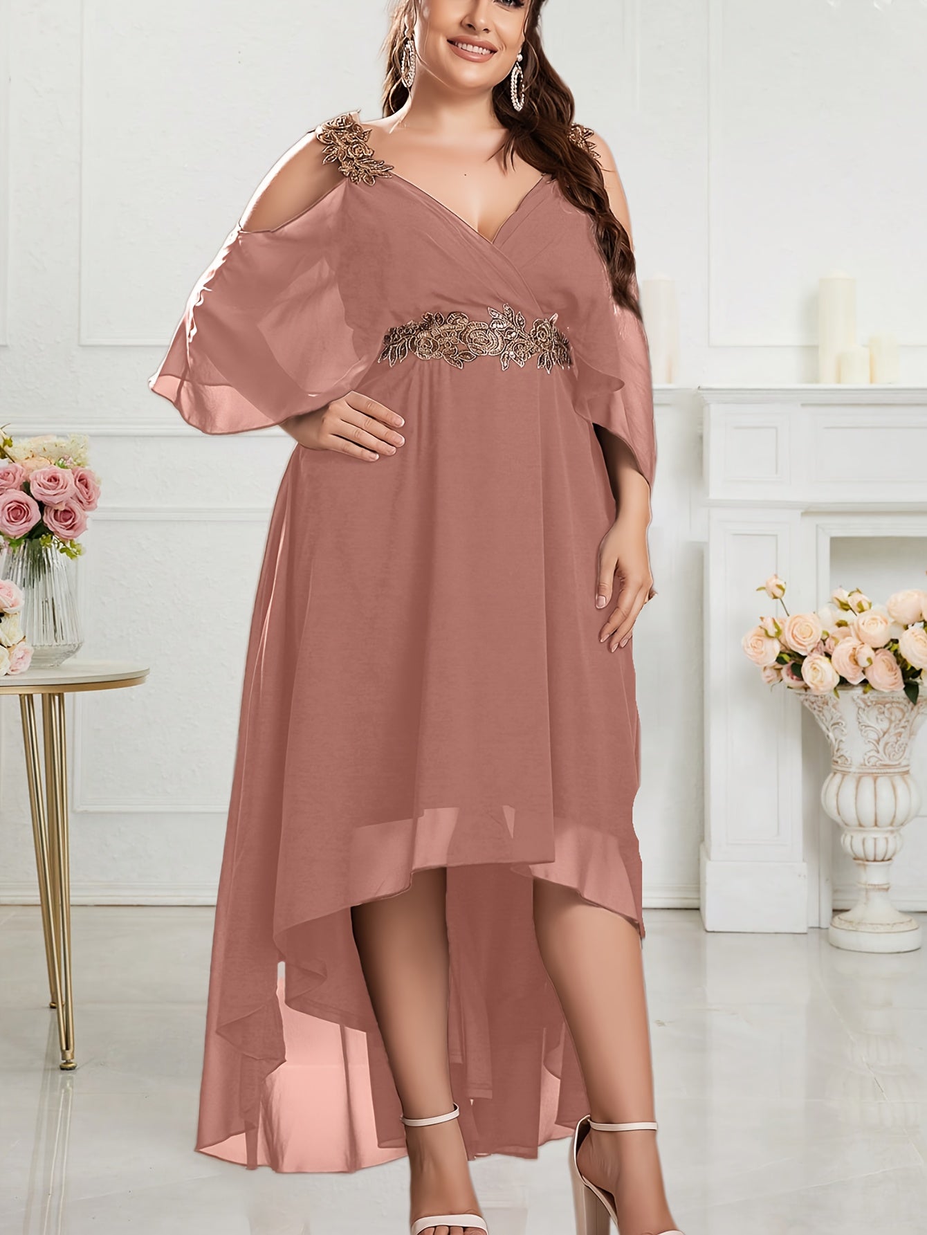 Vestido Longo em Chiffon com Decote V Max Dress