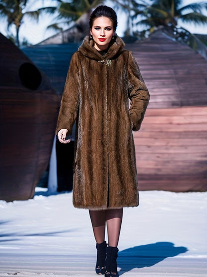 Casaco Feminino Longo com Capuz, Degradê . – Inverno