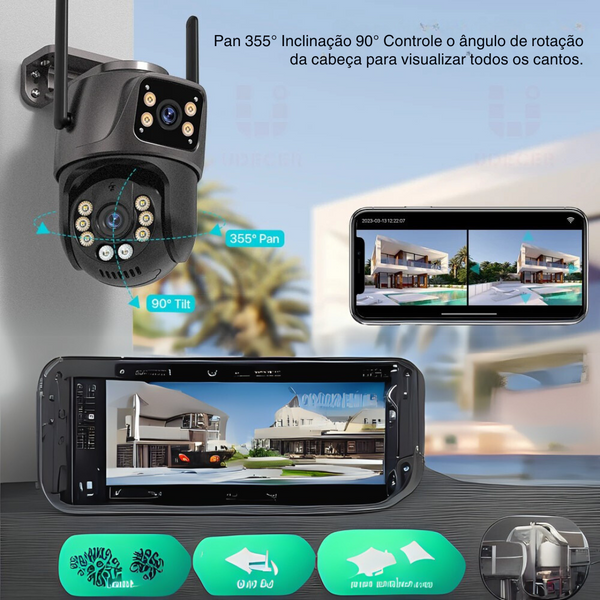 Câmera PTZ 4K HD 8MP com Wi-Fi: Vigilância Inteligente com Rastreamento Automático e Lente Dupla.