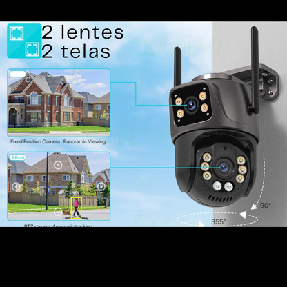 Câmera PTZ 4K HD 8MP com Wi-Fi: Vigilância Inteligente com Rastreamento Automático e Lente Dupla.