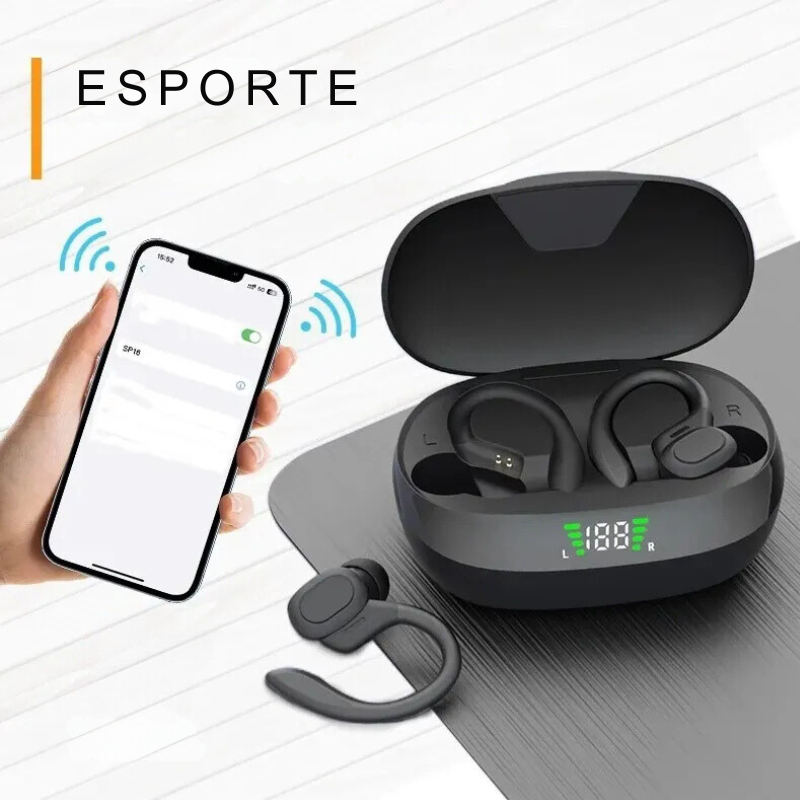Fone de ouvido com microfone TWS Sports HiFI Estéreo à prova d'água.