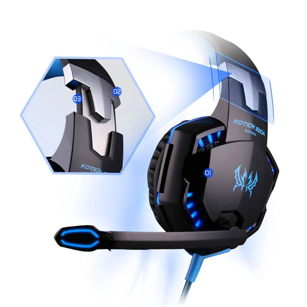 Fone de Ouvido Kotion Each G2000 com Microfone – Som Imersivo para Jogos em Várias Plataformas.