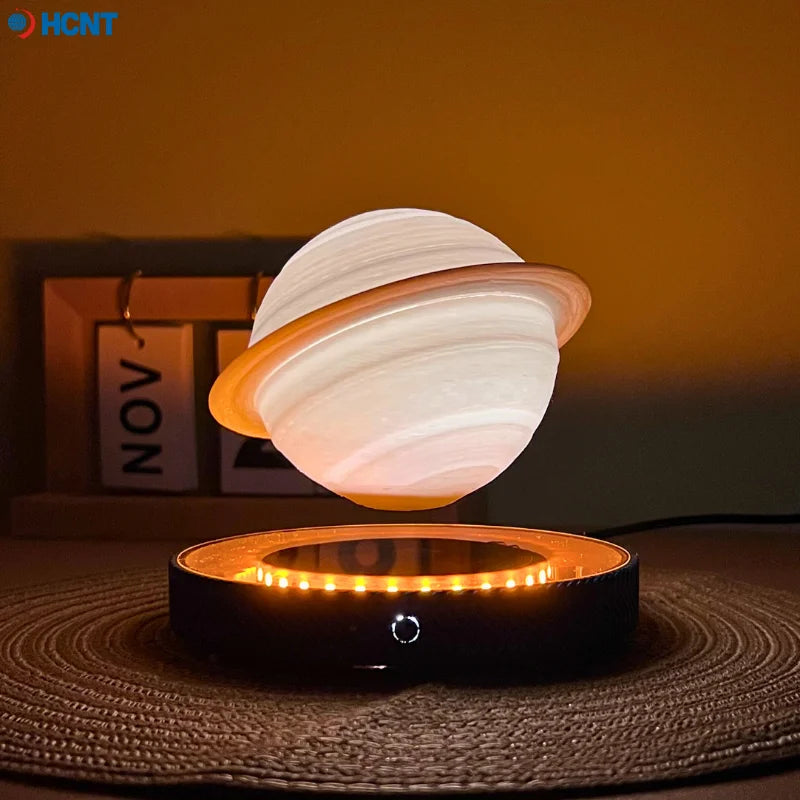 Luminária Saturno 3D Flutuante – Lâmpada de Levitação Magnética com Base Iluminada, Design Exclusivo para Decoração de Casa e Escritório