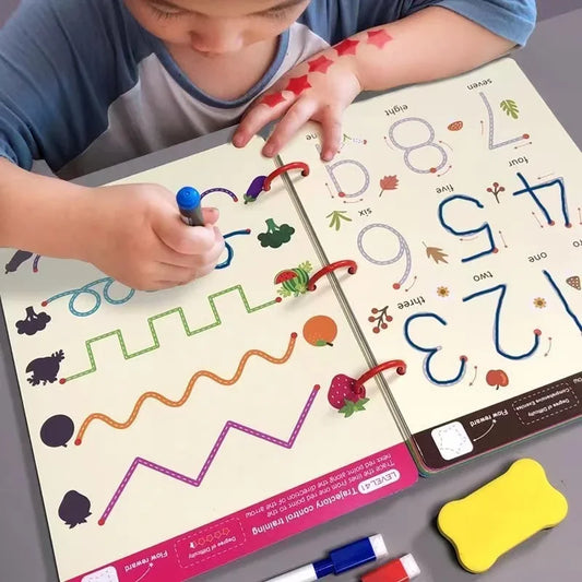Caderno de Treinamento Mágico Reutilizável Montessori Educacional Infantil.