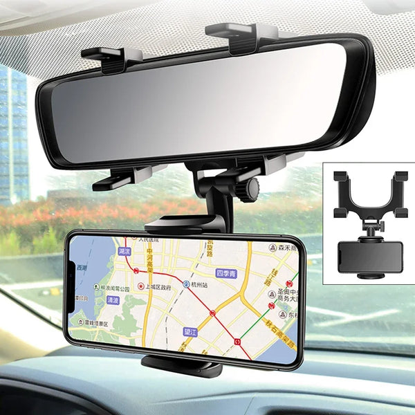 Suporte celular veicular automático encaixado no retrovisor carro caminhão Gps 360°.