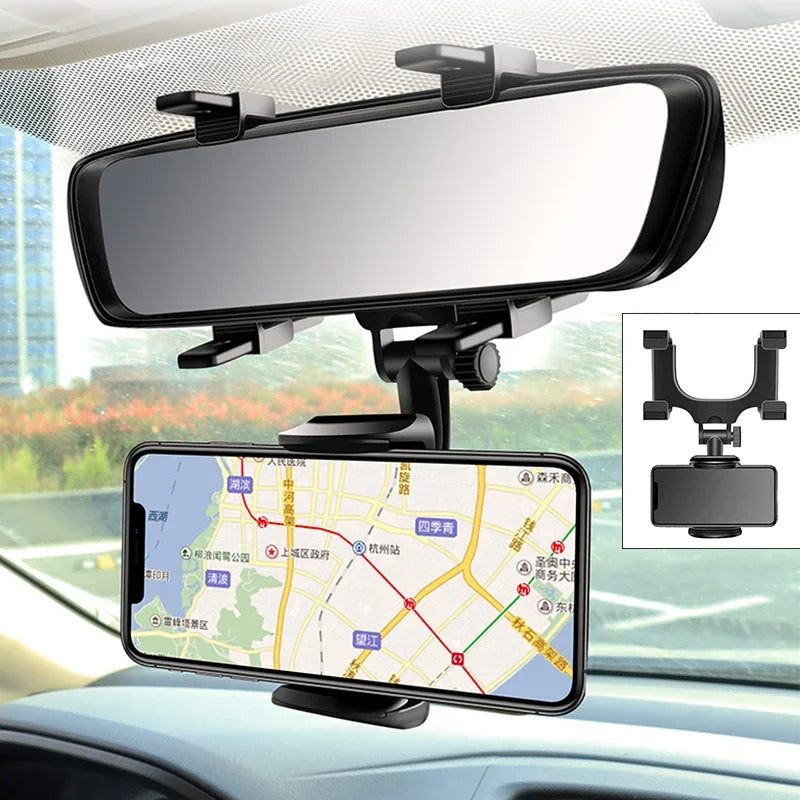 Suporte celular veicular automático encaixado no retrovisor carro caminhão Gps 360°.