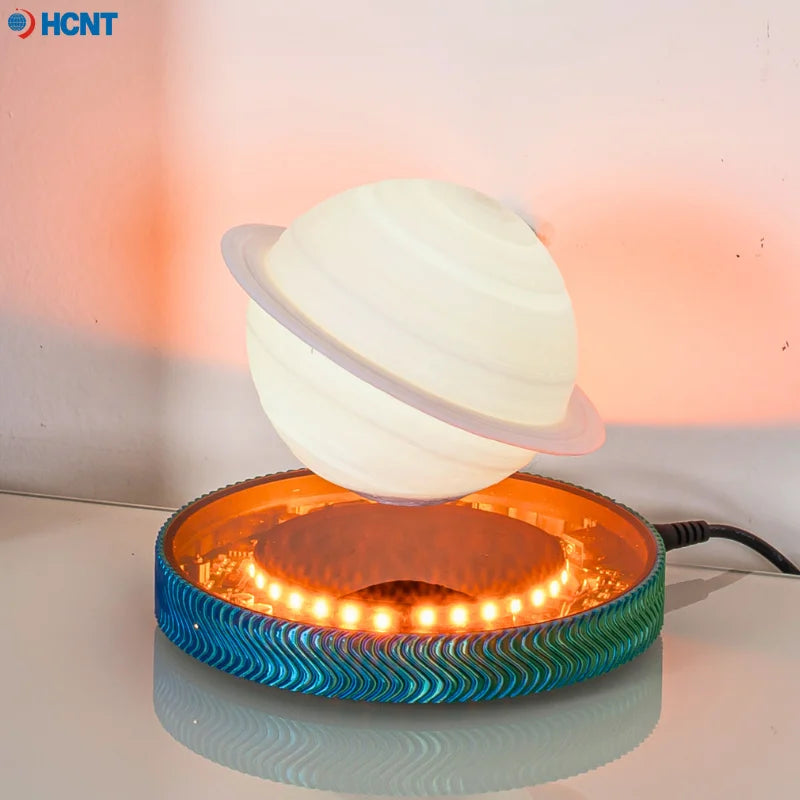 Luminária Saturno 3D Flutuante – Lâmpada de Levitação Magnética com Base Iluminada, Design Exclusivo para Decoração de Casa e Escritório