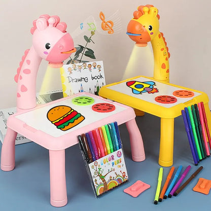 Placa de projetor led girafa, mâo escritas,  pinturas desenho, mesa brinquedos educativos presente  aniversário.