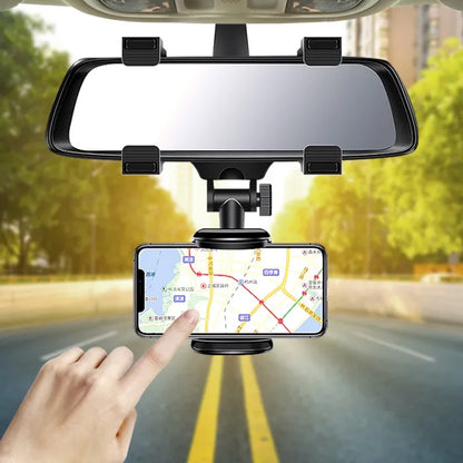 Suporte celular veicular automático encaixado no retrovisor carro caminhão Gps 360°.